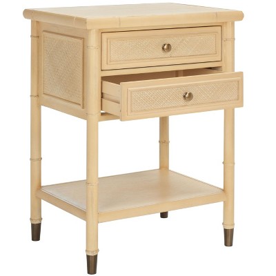 Light Blonde Bamboo-Style Wood and Metal Accent Table with Storage