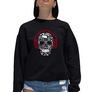 LA Pop Art Women's Word Art Crewneck Sweatshirt - Music Notes Skull - 1 of 4