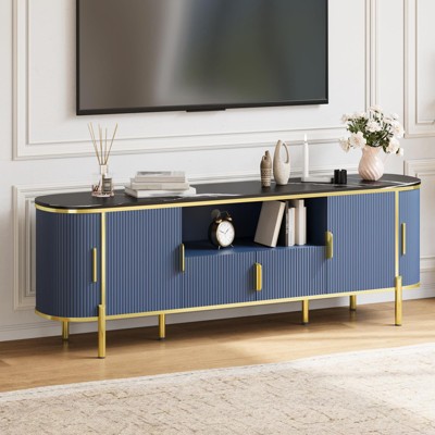Modern TV Stand for TVs Up to 80", 70" Fluted Entertainment Center with Faux Marble Top