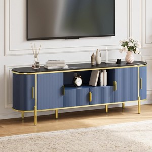 Modern TV Stand for TVs Up to 80", 70" Fluted Entertainment Center with Faux Marble Top - 1 of 4