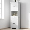 Tall Bathroom Storage Cabinet with 4 Doors, 1 Drawer, Open Shelf & Adjustable Storage, Anti-Tip Design, Black, 16.1" Wide - 2 of 4