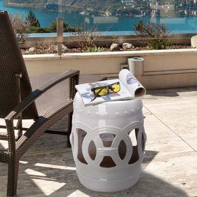 Maggift Patio End Tables, Hollow Forged Porcelain Patio Coffee Table, Living Room, Patio Decorative Side Table, White, 13.5" * 13.5" * 17.25"