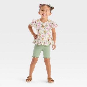 Toddler Girls' 2pc Disney Princess Peplum Top & Biker Shorts Set - Green - 1 of 4