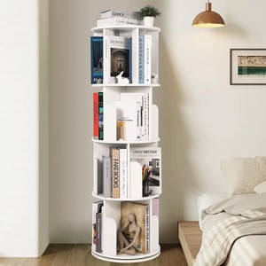 Acekool 4-Tier Rotating Bookshelf, 360° Wood Corner Bookcase Organizer for Small Spaces, Spinning Display Tower for Bedroom, Living Room - 1 of 4