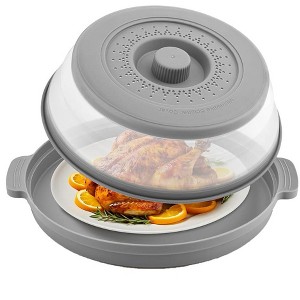 Itopfox Microwave Splatter Cover with Anti-scald Base Plate, Large Plastic & Silicone Vented Collapsible Guard Lid, Plate Holder & Kitchen Colander - 1 of 4