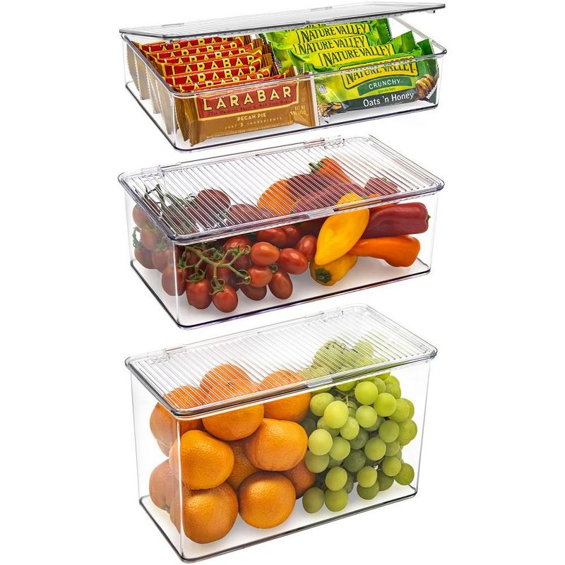 Sorbus 3 Piece Variety Clear Storage Bins For Pantry & Fridge With Hinged Lids  - Perfect Cabinet Organizer and Storage for Kitchen, 1 of 6