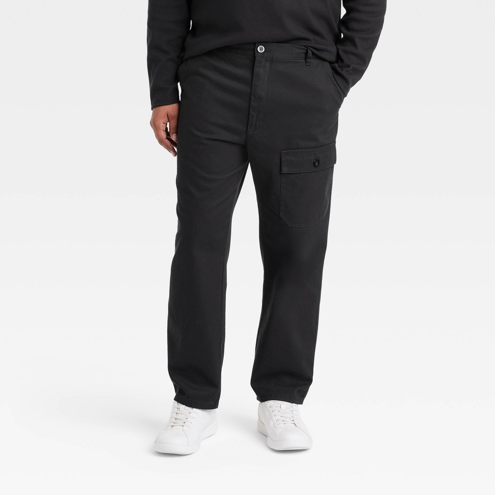 Houston White Adult Relaxed Cargo Pants - Black L: Mid Rise, Fly Zipper, Standard Fit, 30" Inseam