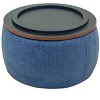 HomeRoots 26" Blue and Brown Fabric And Wood Reversible Tray Top Round Storage Ottoman - 4 of 4