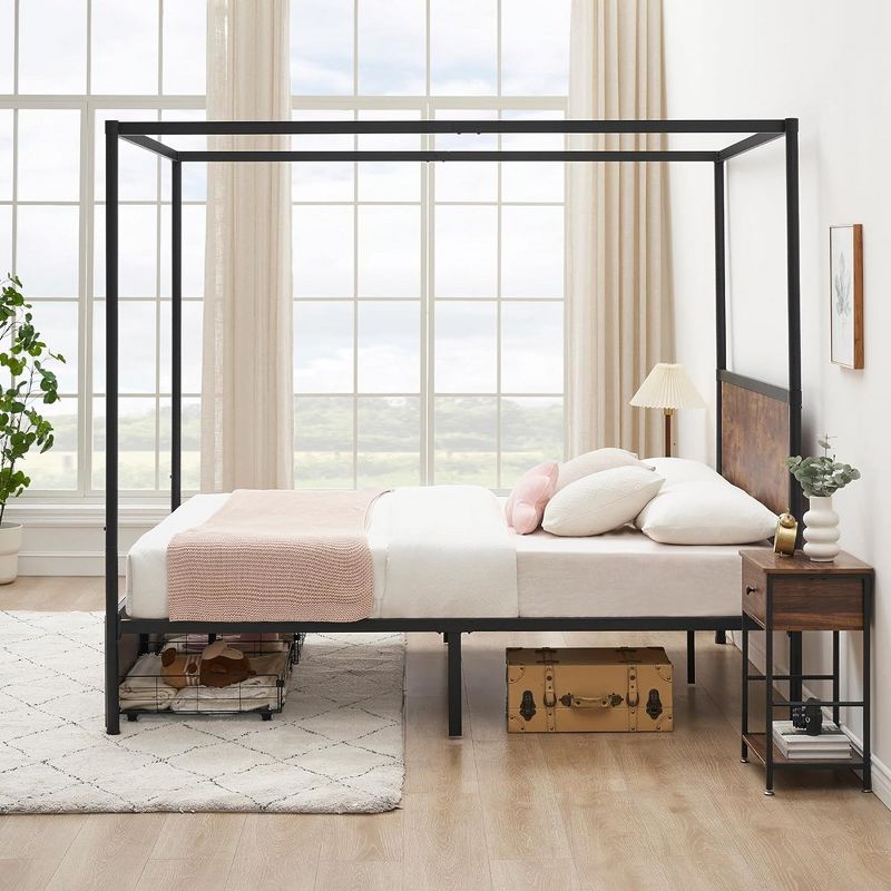 Whizmax Queen Size Canopy Bed Frame with 2 Storage Drawers, Four-Poster Platform Metal Bed Frame, No Box Spring Needed, Easy Assembly, 3 of 8