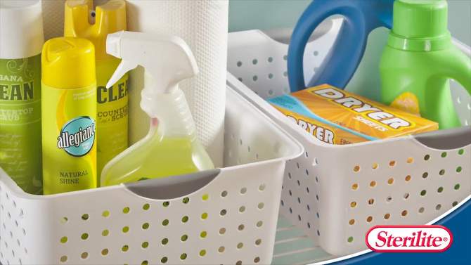 Sterilite White Small Ultra Basket Durable Plastic Storage Totes Bins for with Titanium Inserts for Home Organization, 2 of 8, play video