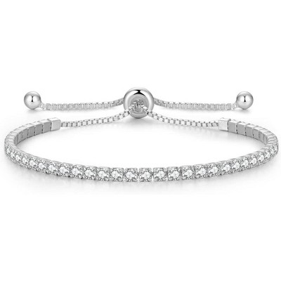 Sterling Silver Birthstone Tennis Bracelet, 2.5mm Adjustable 9 Inch Bolo Bracelet, Birthday Gift for Women Mom Wife