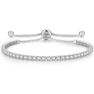 Sterling Silver Birthstone Tennis Bracelet, 2.5mm Adjustable 9 Inch Bolo Bracelet, Birthday Gift for Women Mom Wife - 1 of 4