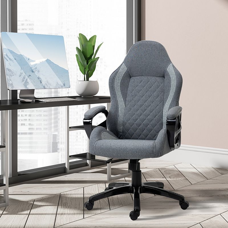 Vinsetto Ergonomic Home Office Chair High Back Task Computer Desk Chair with Padded Armrests, Linen Fabric, Swivel Wheels, and Adjustable Height, gray, 2 of 9