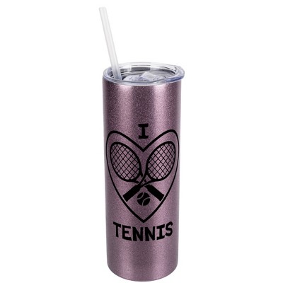Elanze Designs Rose Gold 20 Ounce Double Wall Stainless Steel Glitter Travel Tumbler With Sliding Lid And Straw, I Love Tennis