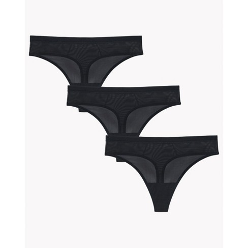 Curvy Couture Women's Plus Size Sheer Mesh High Cut Thong Panty 3 Pack Black /black/black 3x : Target