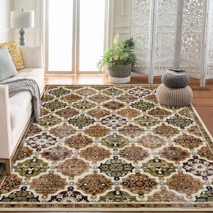 Washable Vintage Oriental Rug Non Slip Backing Easy Care for Living Room Bedroom - 1 of 4