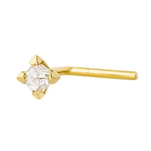 Jewelry Avalanche V-Prong Set Princess Cut Moissanite L-Shape Nose Stud, Solid 14K Gold, 22G - 1 of 4