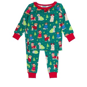 RuffleButts SoftSnooze Toddler Girls Holiday Ruffle Long Sleeve Pajama Set - 1 of 2