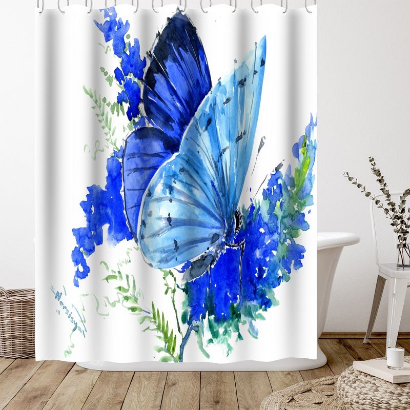 Americanflat 71" x 74" Shower Curtain, Holly Blue Butterfly 1  by Suren Nersisyan, 5 of 9