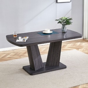 CAVINAS Dining Table for 6 Rectangular Marble Top and V-Shape MDF Base Table for Dining Room, Gray - 1 of 4