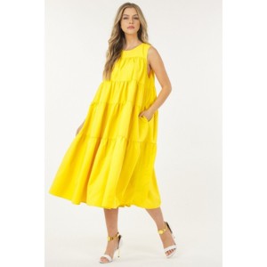 Slickblue Yellow/Black Sleeveless Layered Dress - Stretch Poplin Fabric, Sizes S, M, L, Versatile and Stylish - 1 of 4