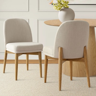 Upholstered Linen Dining Chairs with Solid Wood Legs, Modern Armless Fabric Chairs for Dining Room or Kitchen Table-Maison Boucle