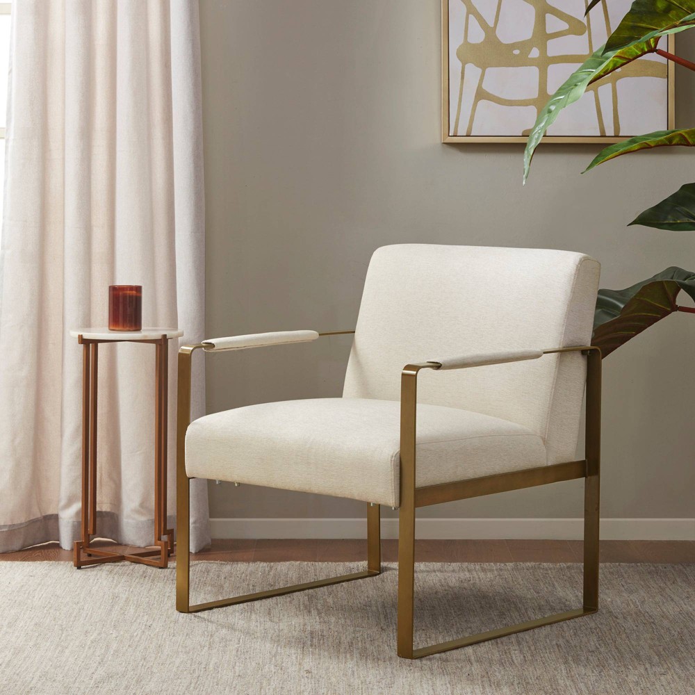 Photos - Coffee Table Martha Stewart Jayco Accent Chair Cream: Upholstered with Antique Gold Metal Legs 