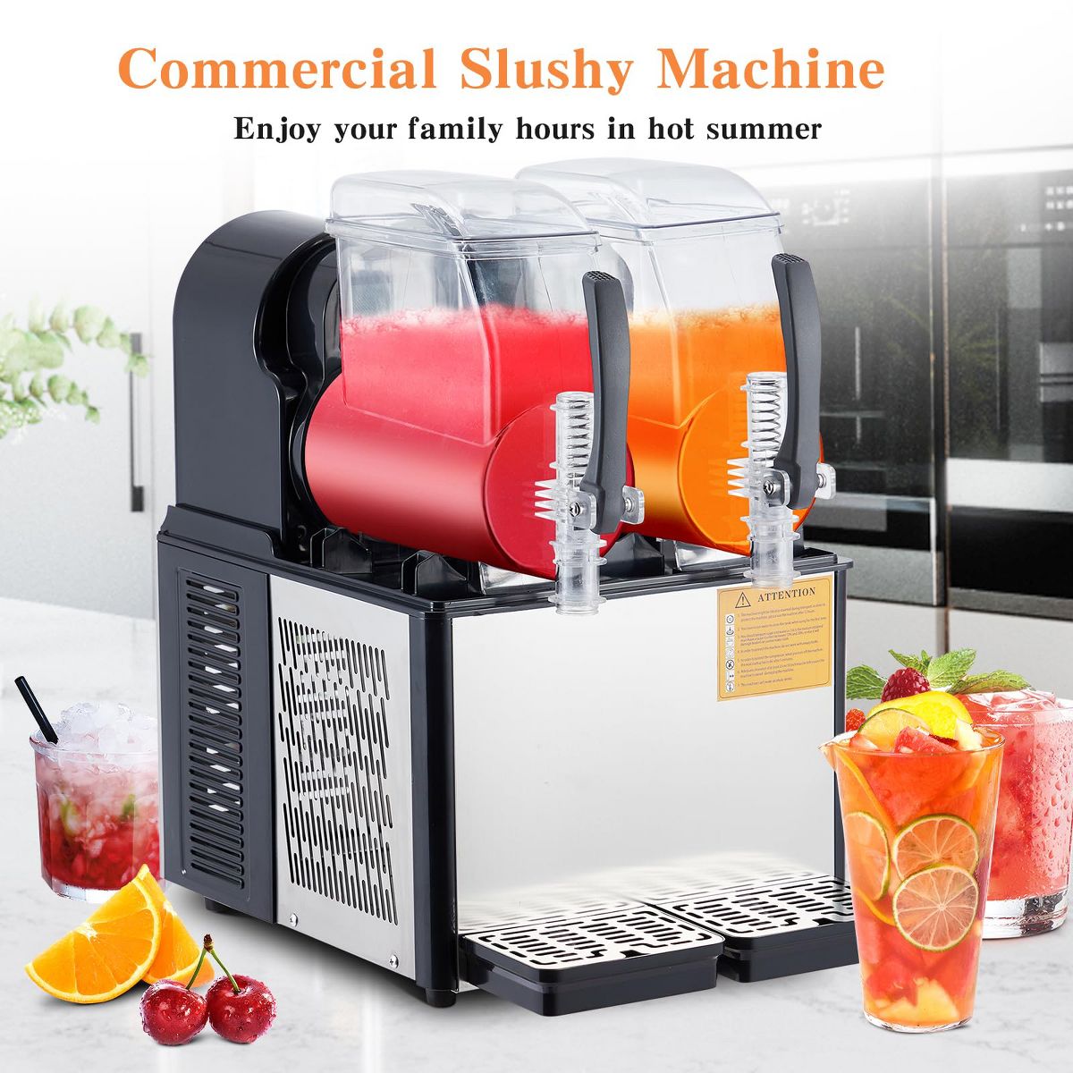 High-Capacity Dual-Tank Frozen Drink Maker, Self-Cleaning Stainless Steel Slushie Machine for Cafes Bars Restaurants - thumbnail 3