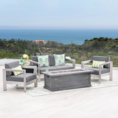 Montauk 5pc Aluminum Chat Set with Fire Pit - Silver/Gray and Gray - Christopher Knight Home