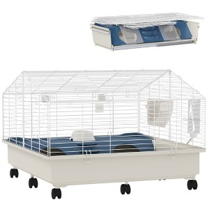PawHut Small Animal Cage, Rolling Guinea Pig Cage with Water Bottle, Hay Feeder, Food Dish, Ramp, for Rabbits, Hedgehogs, 35" x 35" x 25", White - 1 of 4