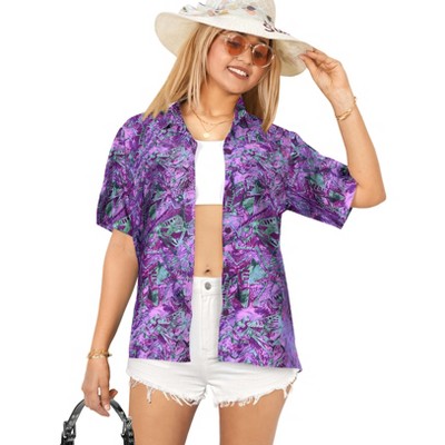 LA LEELA Button Down Shirt Casual Summer Beach Party Blouses Shirt Open Front Blouse Short Sleeve Dress Tee Shirts Hawaiian Dresses
