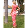 INSPIRE CHIC Women's Floral Print Sleeveless Crew Neck Ruched Fitted Back Slit Bodycon Maxi Dress - 3 of 4