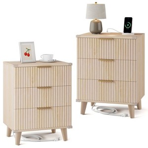 Gikpal Fluted Night Stands for Bedroom, Modern Bedside Table with 3 Drawers & Charging Station, Fluted Panel End Tables for Bedroom & Living Room - 1 of 4