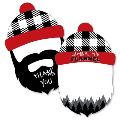 Big Dot of Happiness Lumberjack - Channel the Flannel - Shaped Thank You Cards - Buffalo Plaid Party Thank You Note Cards with Envelopes - Set of 12