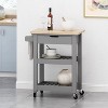 GDFStudio Tattnall Contemporary Kitchen Cart with Wheels and Natural Wood Top - 2 of 4