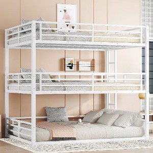 Kumasinova Metal Triple Bunk Bed, Heavy-Duty Steel Bed Frame with Full-Length Guardrails, Noise-Reducing Design for Shared Kids' Rooms/Guest Spaces - 1 of 4