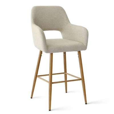 Beige Upholstered Counter Stools with Oak Legs, Set of 2