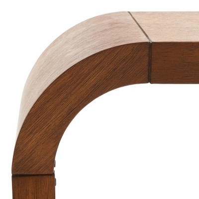 Natural Wood and Black Metal Curved Console Table