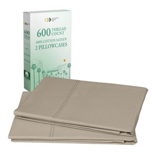 Set of 2 Pillowcases - Luxury 600 Thread Count, 100% Cotton Sateen, Soft, Crisp, and Breathable by California Design Den - 1 of 4