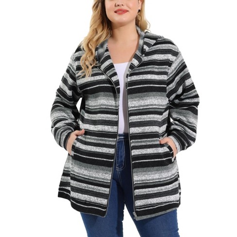 Agnes Orinda Women's Plus Size Zip Up Knit Stripe Long Sleeve Boho Bohemian Hoodies Jackets Black 3x : Target