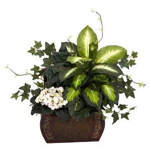 Nearly Natural African Violet, Dieffenbachia & Ivy with Chest Artificial Plant - 1 of 1