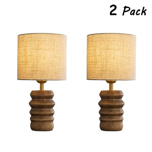 ALOADECOR Japandi Solid Wood Base Table Lamp Modern Classic Nightstand Lamp with Beige Fabric Shade for Bedside Foyer Dining Room(2-Pack) - 1 of 4