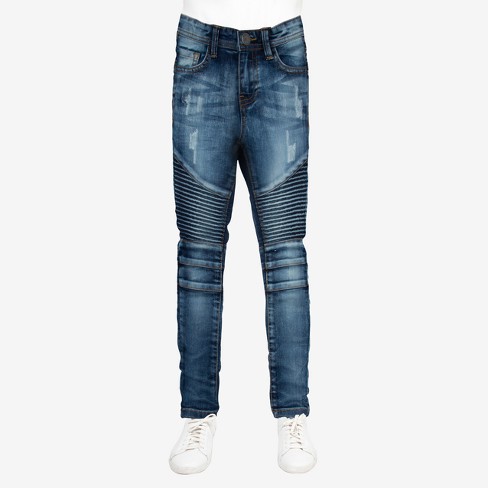 X RAY Skinny Jeans for Boys Slim Fit Denim Pants, Dark Blue - Ripped &  Stitched, Size 16