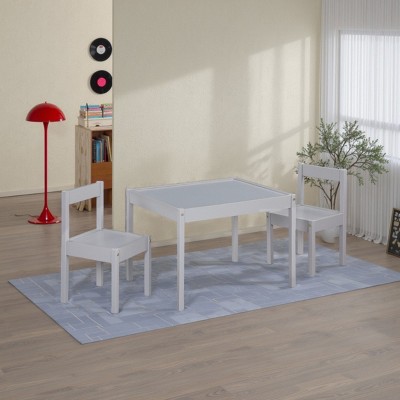 FURNIinspire Kids Table Sets 3 Piece Solid Wood Kids Table With 2 Chairs, Toddler Table And Chairs For Living Room, Nursery, Gray, 25"*19"*18"