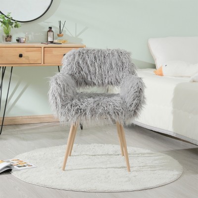 Maliang Faux Fur Upholstered Make Up Chair With Metal Leg