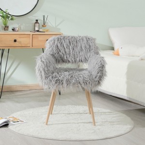 Maliang Faux Fur Upholstered Make Up Chair With Metal Leg - 1 of 4