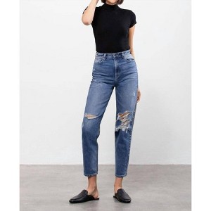 Women's Two Tone Distressed Tapered Jeans - HIDDEN - 1 of 4