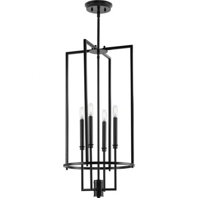 Progress Lighting Elara Collection 4-Light Foyer Pendant, Matte Black, Candelabra Style Bulbs, Open Frame
