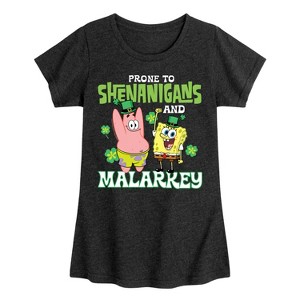 Girls' - SpongeBob Squarepants - Prone To Shenanigans And Malarkey Fitted Short Sleeve Graphic T-Shirt - 1 of 4