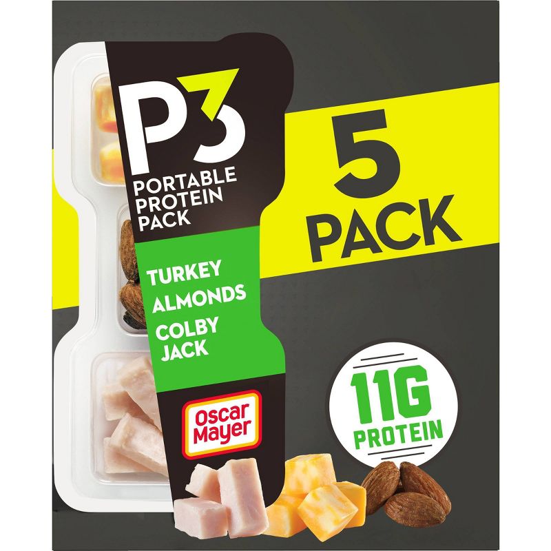 P3 Portable Protein Snack Pack with Turkey, Almonds &#38; Colby Jack Cheese - 10oz/5 Pack, 1 of 13